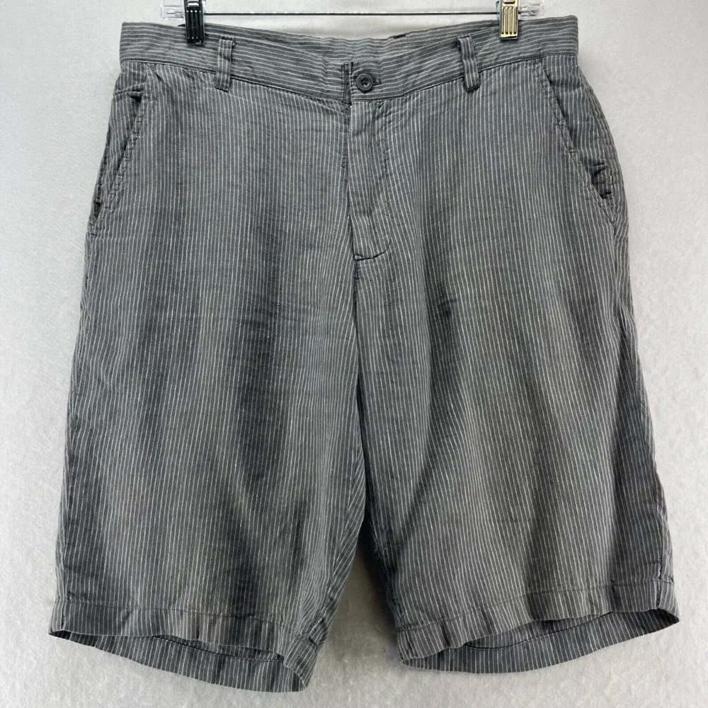 Toscano Shorts Mens Size 32 Linen Golf Chino Flat Front Walking Canvas Gray